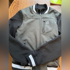 Reebok Gray & Black Bomber Jacket with Contrast Stripe Collar